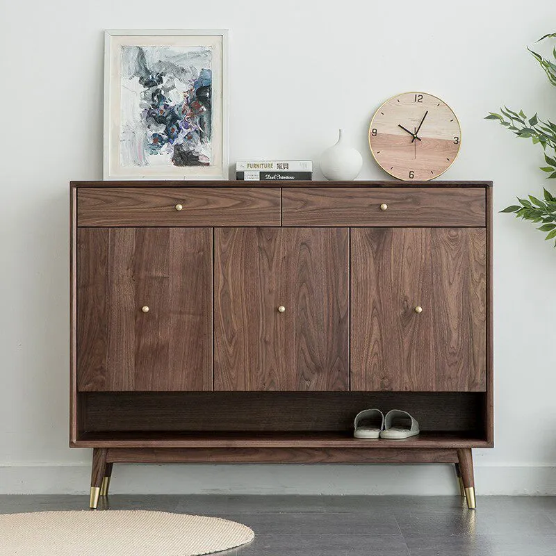 FirmView Walnut Shoe Cabinet with Drawers and Shelf