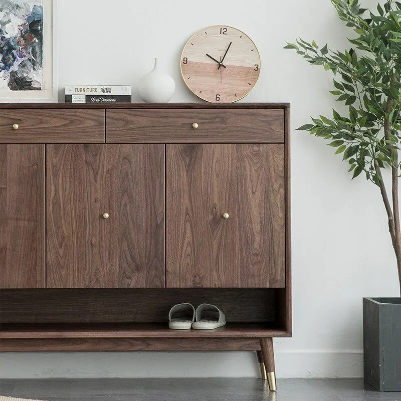 FirmView Walnut Shoe Cabinet with Drawers and Shelf