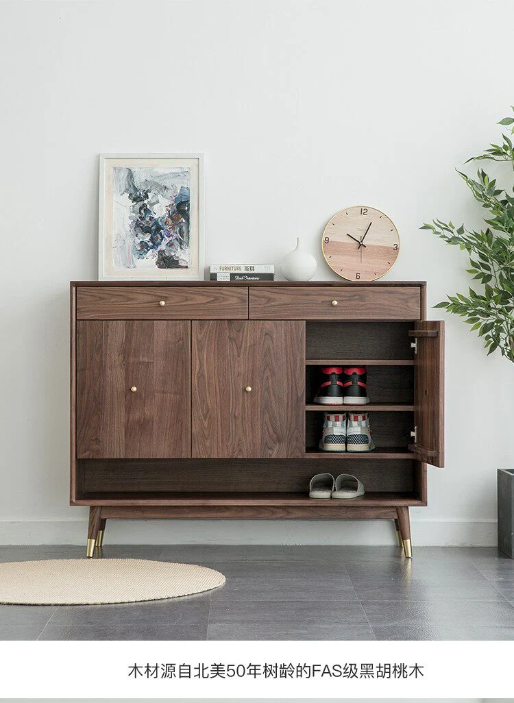 FirmView Walnut Shoe Cabinet with Drawers and Shelf