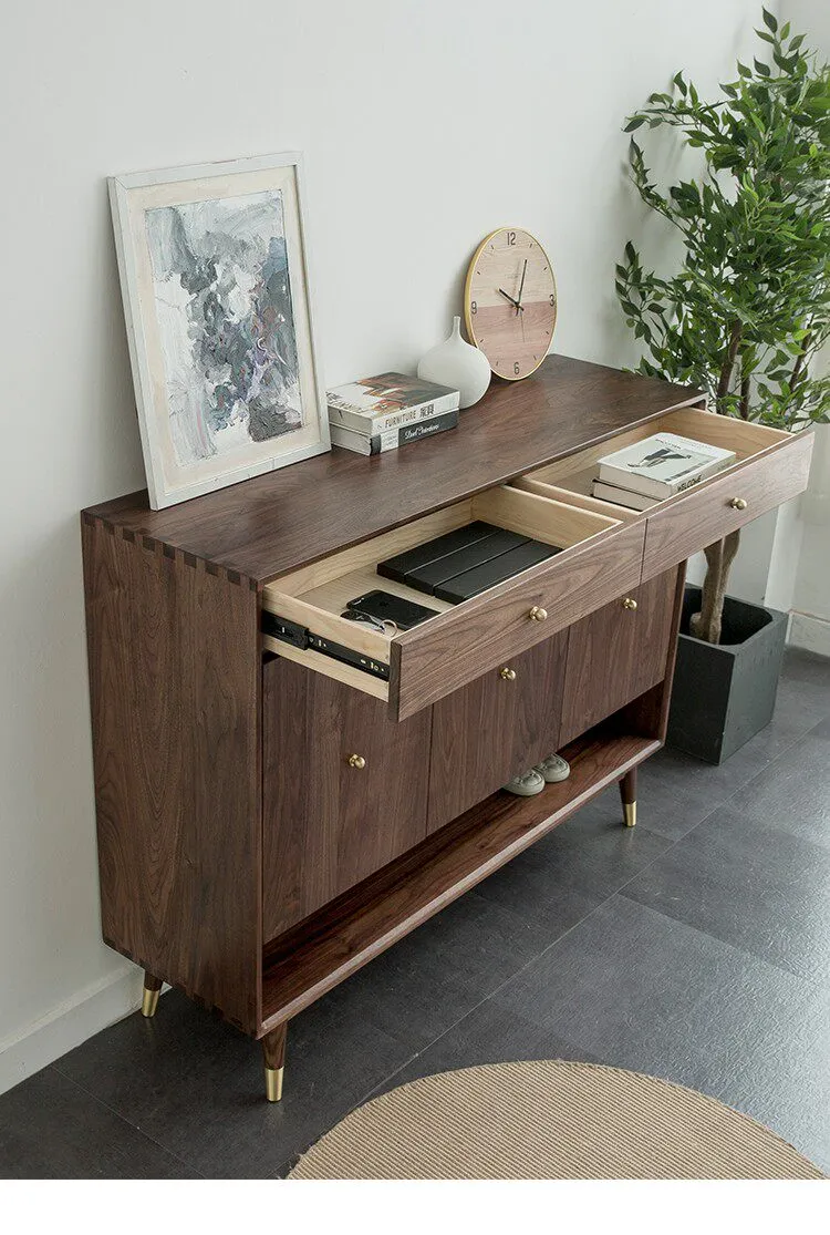 FirmView Walnut Shoe Cabinet with Drawers and Shelf
