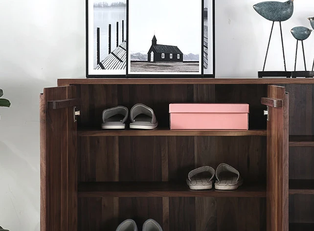BeamMount Solid Walnut Shoe Cabinet with Minimalist Storage