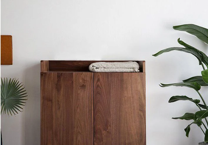 PurePlank Solid Walnut Shoe Cabinet with Open Shelf Storage