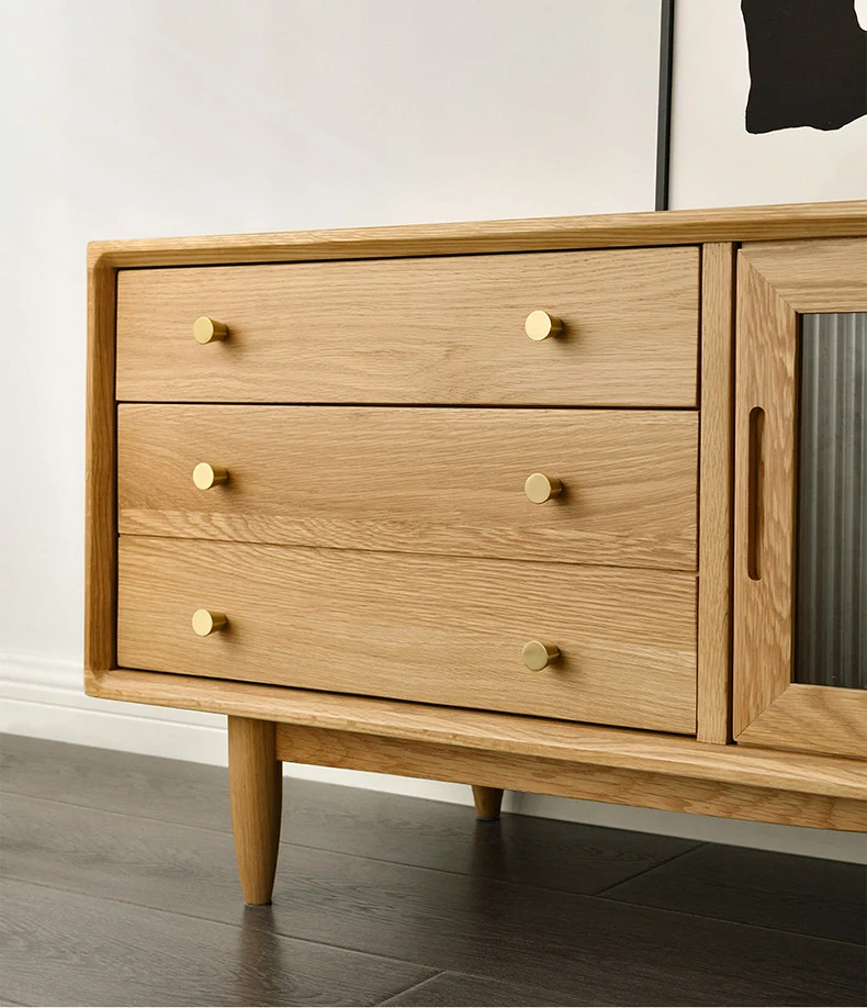 LogLuxe Mid-Century White Oak TV Cabinet with Glass Doors