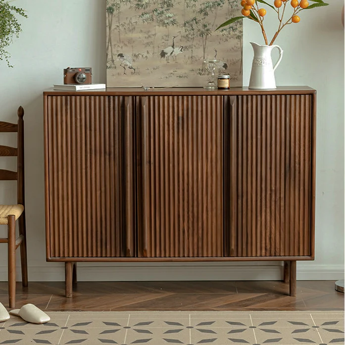 Stow Mid-Century Walnut Fluted Shoe Cabinet with Doors