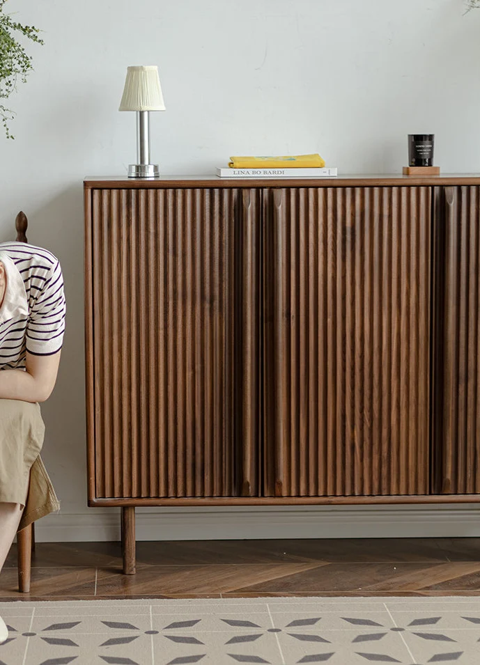 Stow Mid-Century Walnut Fluted Shoe Cabinet with Doors