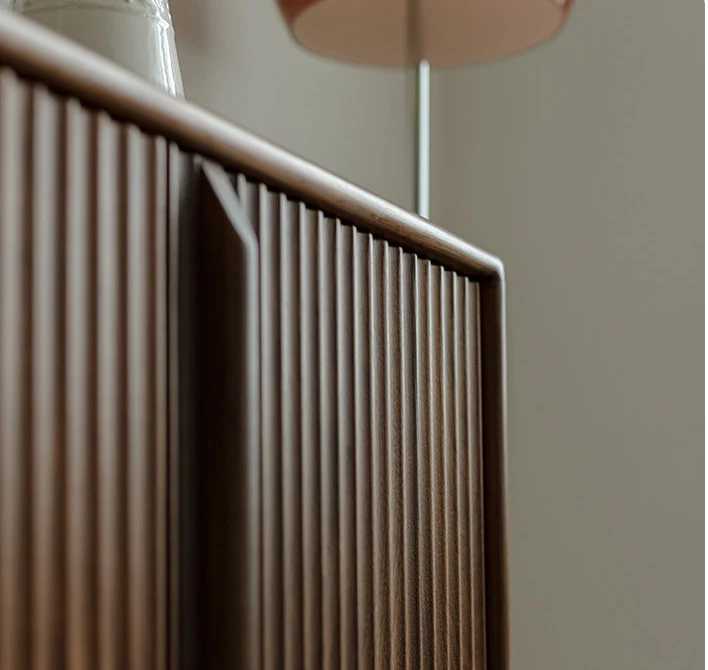 Stow Mid-Century Walnut Fluted Shoe Cabinet with Doors
