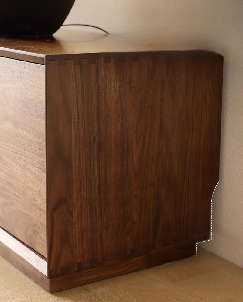 LumberLux Japanese Style Walnut TV Console with Rattan Door
