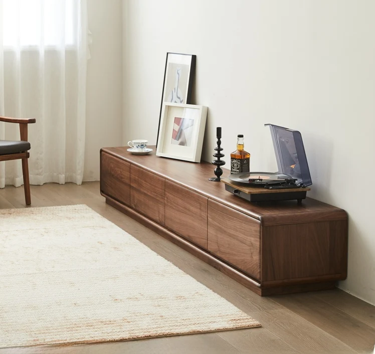 PrimePlank Modern Walnut Low Profile TV Console Cabinet