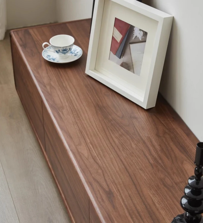 PrimePlank Modern Walnut Low Profile TV Console Cabinet
