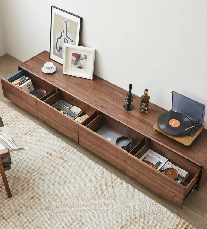 PrimePlank Modern Walnut Low Profile TV Console Cabinet