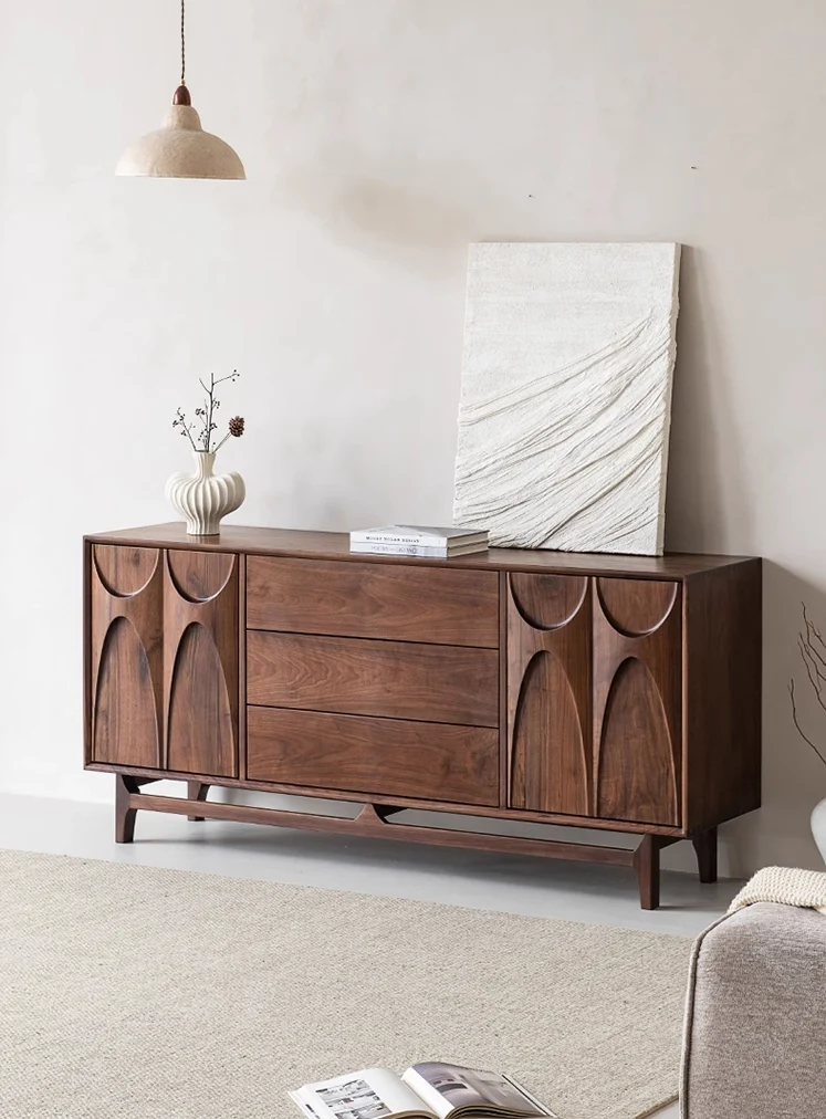 PrimeGrain Mid-Century Walnut Wood Sideboard Cabinet