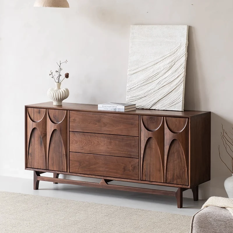 PrimeGrain Mid-Century Walnut Wood Sideboard Cabinet