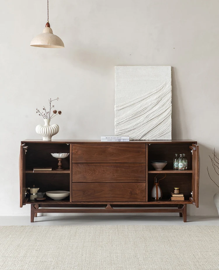 PrimeGrain Mid-Century Walnut Wood Sideboard Cabinet