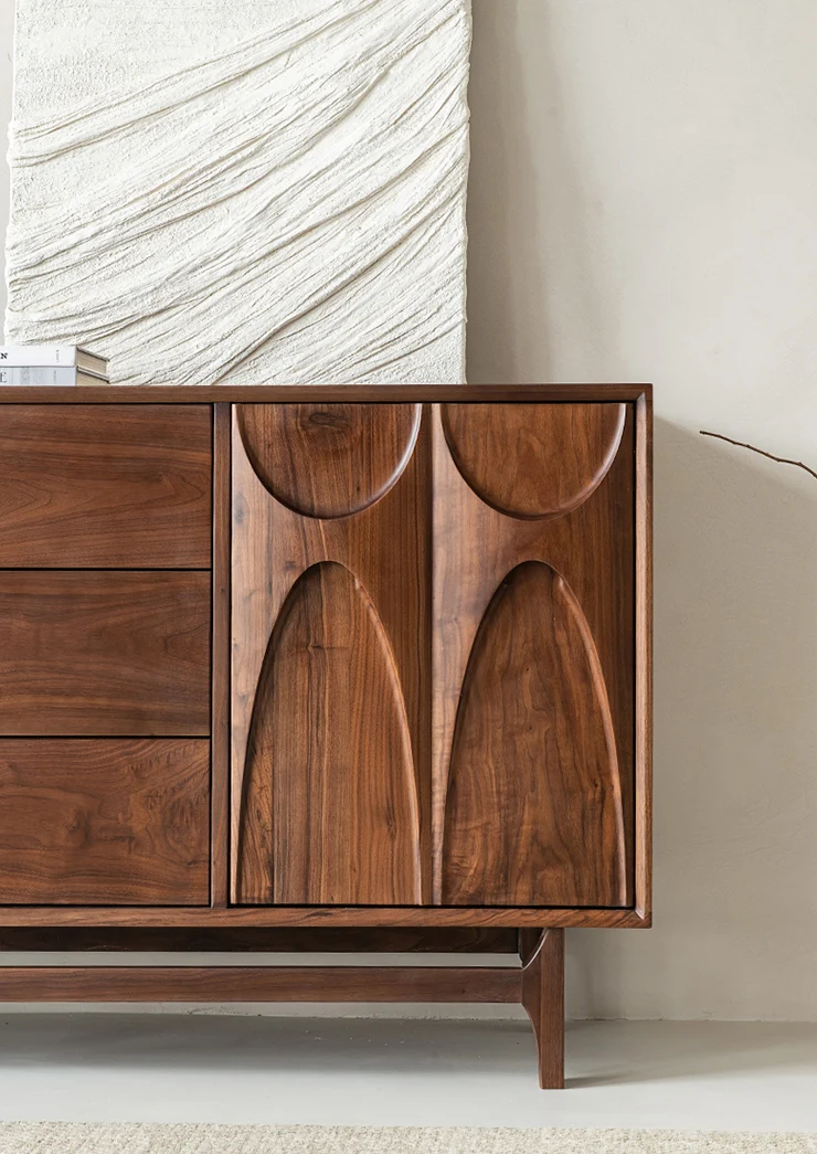 PrimeGrain Mid-Century Walnut Wood Sideboard Cabinet