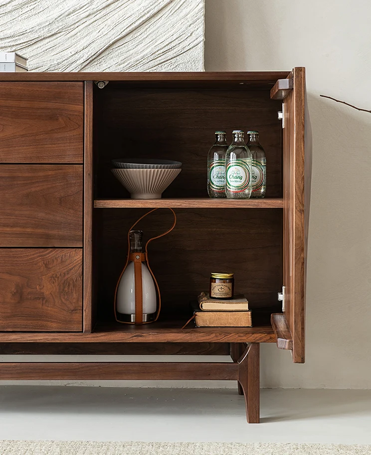 PrimeGrain Mid-Century Walnut Wood Sideboard Cabinet