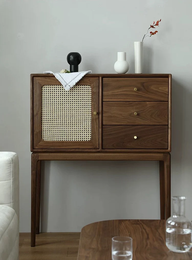 CedarCraft Walnut Cane Cabinet with Drawers and Storage