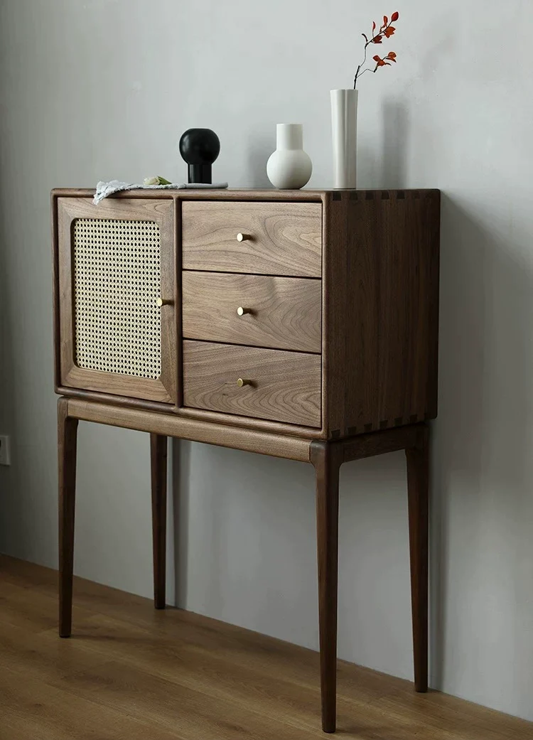 CedarCraft Walnut Cane Cabinet with Drawers and Storage