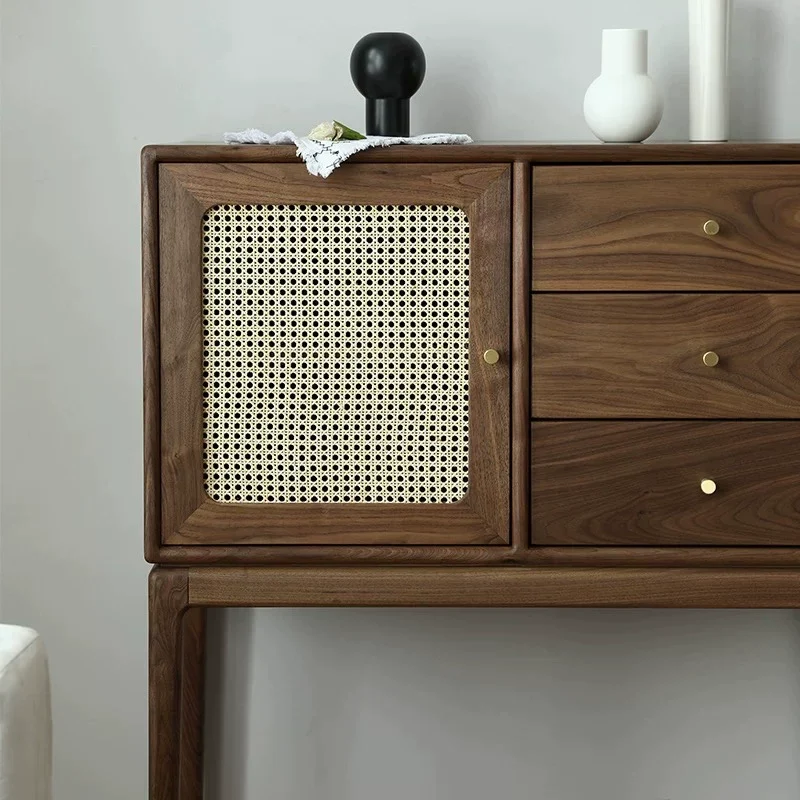 CedarCraft Walnut Cane Cabinet with Drawers and Storage