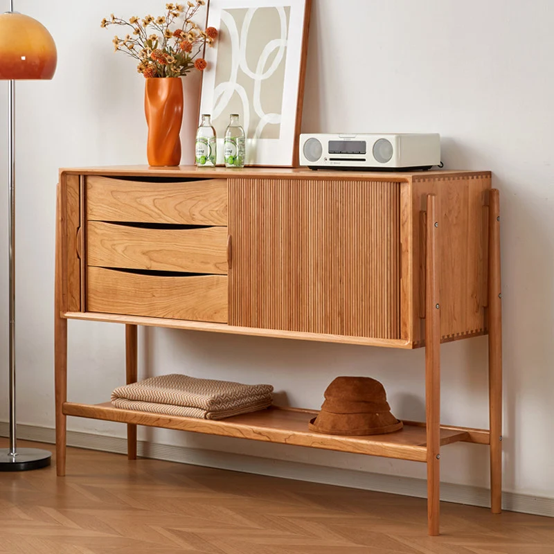 Lumber Mid-Century Cherry Wood Sideboard Cabinet
