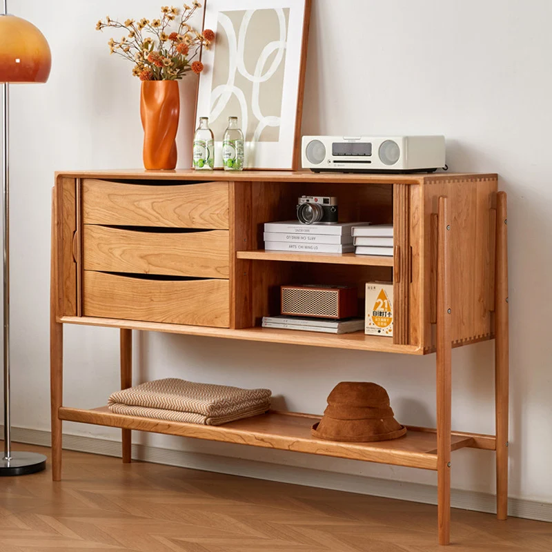 Lumber Mid-Century Cherry Wood Sideboard Cabinet