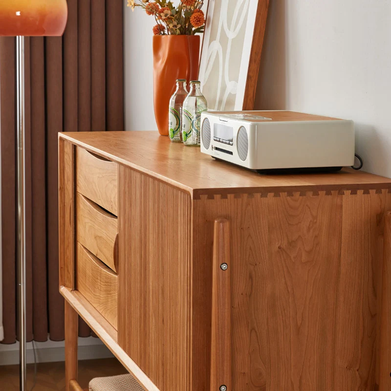 Lumber Mid-Century Cherry Wood Sideboard Cabinet