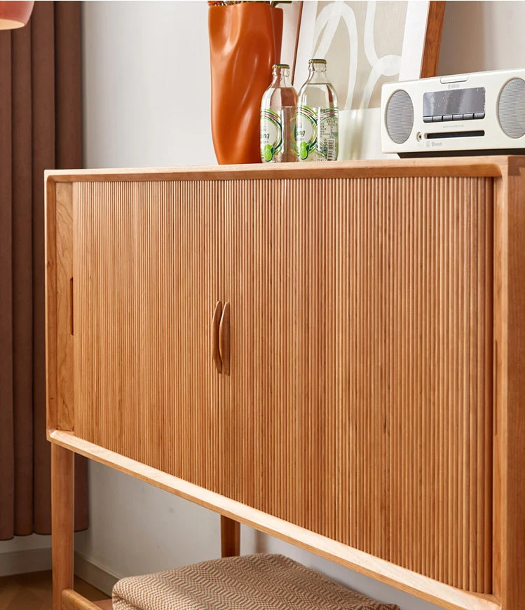 Lumber Mid-Century Cherry Wood Sideboard Cabinet