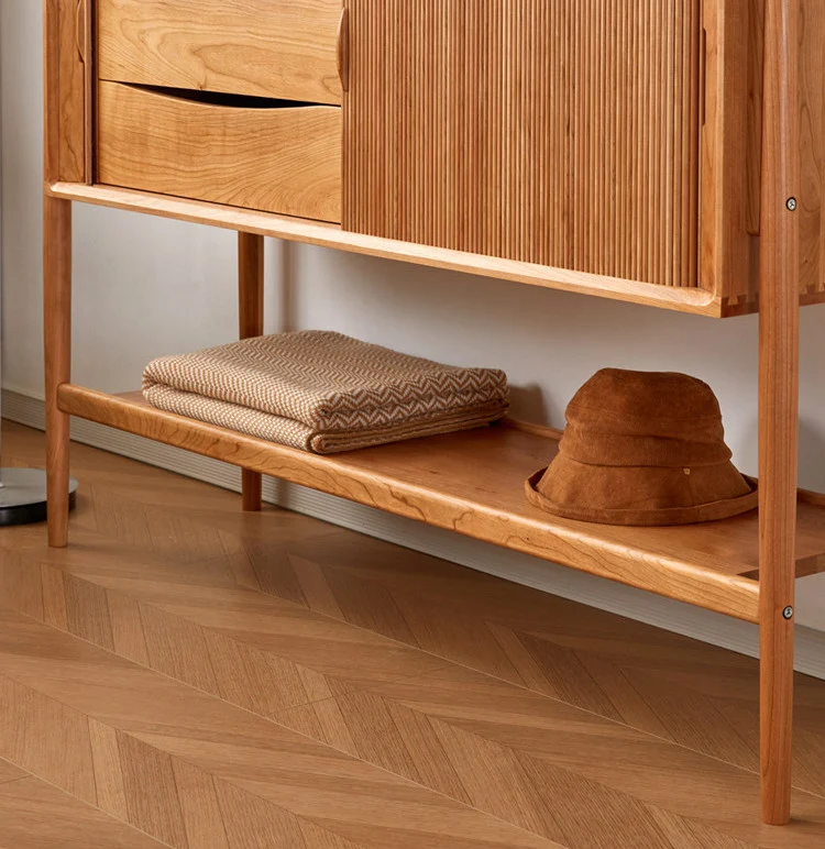 Lumber Mid-Century Cherry Wood Sideboard Cabinet