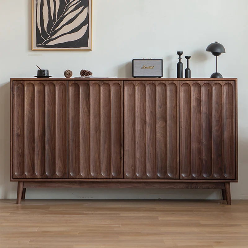 Hewn Walnut Shoe Storage Cabinet with Fluted Door Design