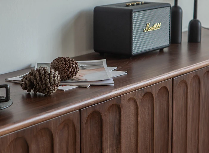 Hewn Walnut Shoe Storage Cabinet with Fluted Door Design