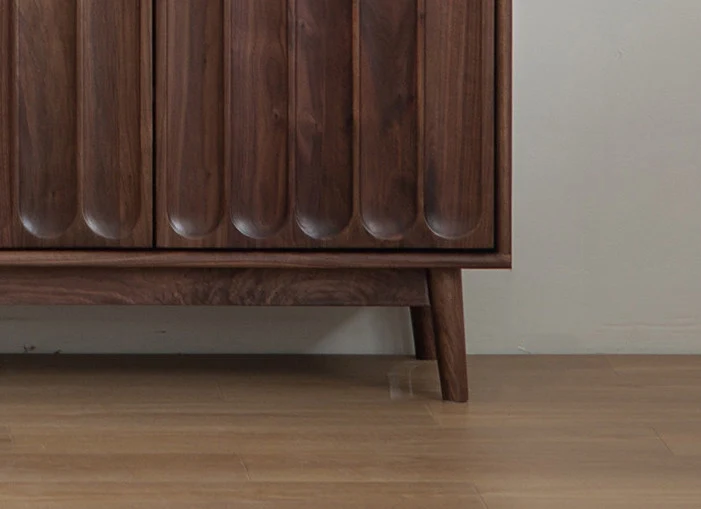 Hewn Walnut Shoe Storage Cabinet with Fluted Door Design