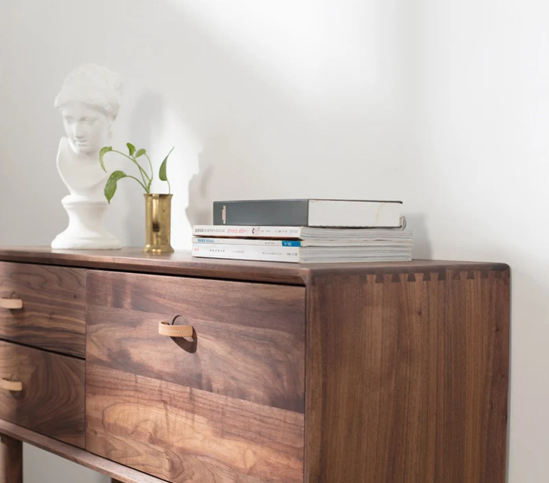 Plank Mid-Century Walnut Console Table with Storage Drawers