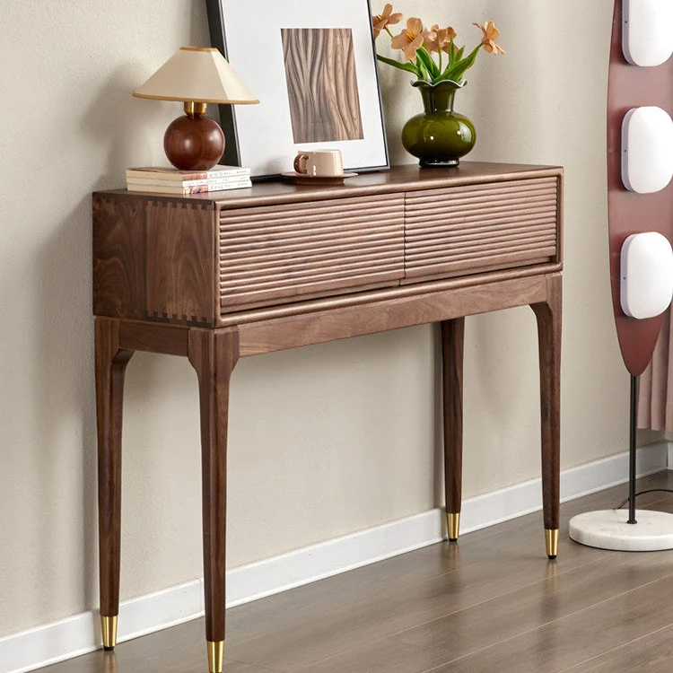 CraftGrain Walnut Console Table with Fluted Drawers