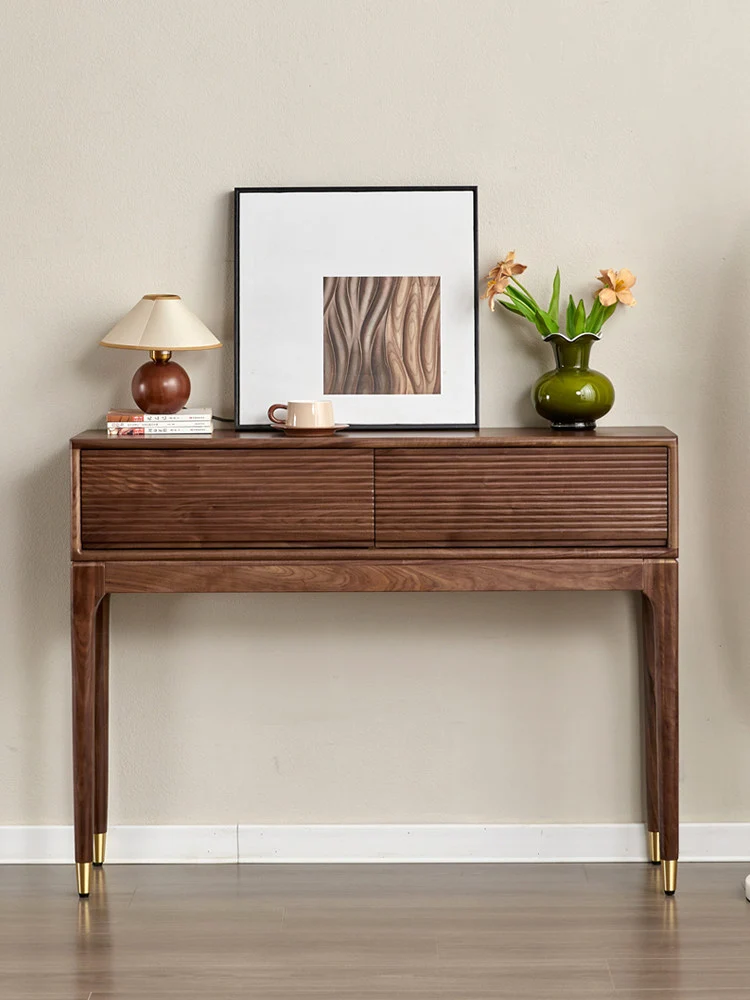 CraftGrain Walnut Console Table with Fluted Drawers
