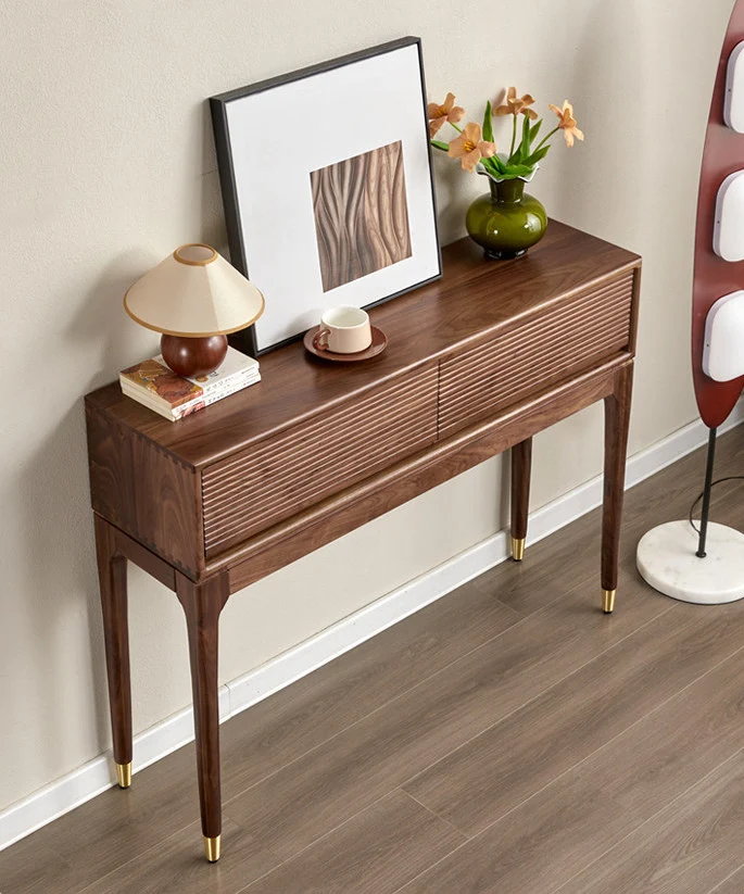 CraftGrain Walnut Console Table with Fluted Drawers