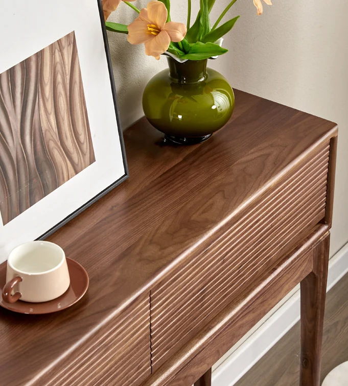 CraftGrain Walnut Console Table with Fluted Drawers