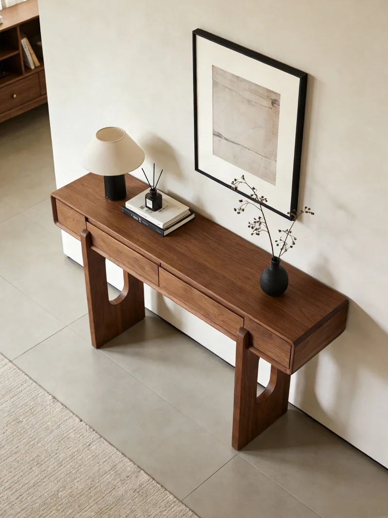 PrimeSolid Black Walnut Console Table with Drawers