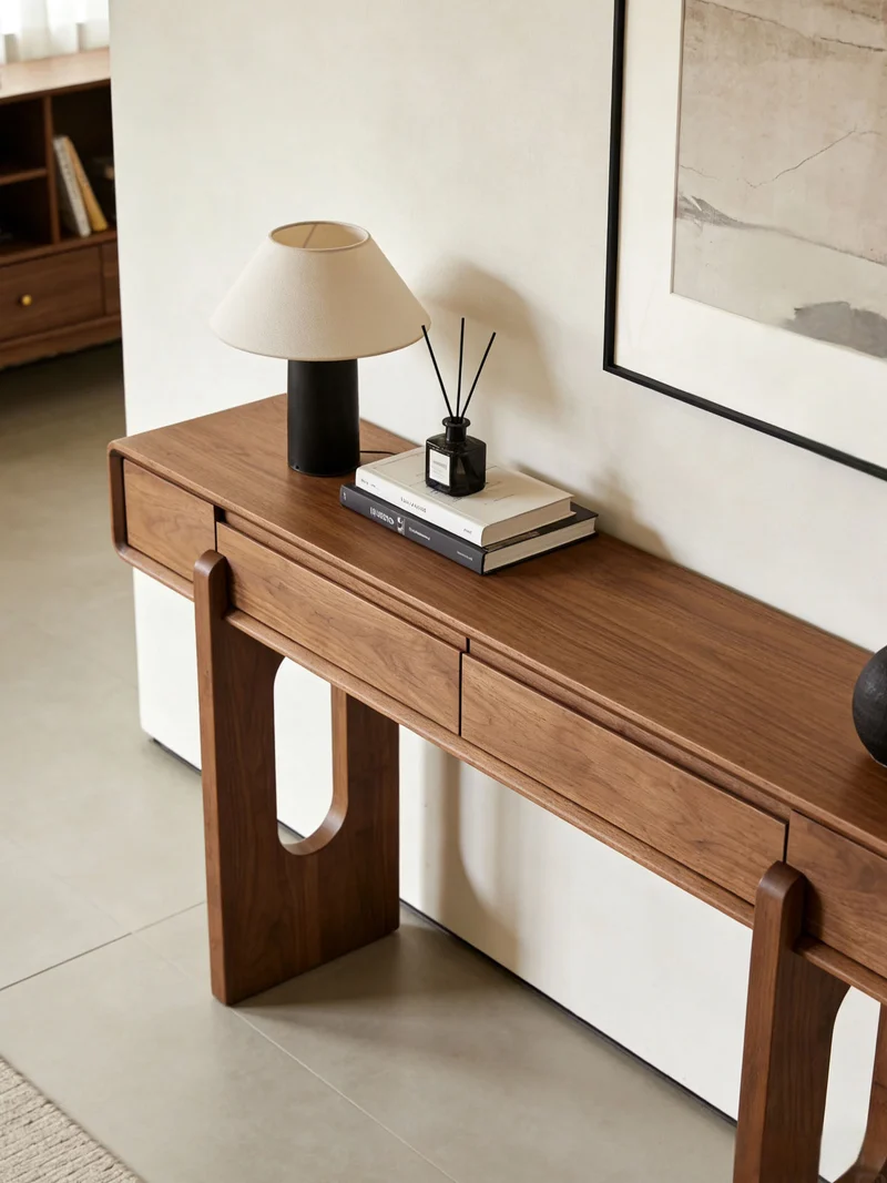 PrimeSolid Black Walnut Console Table with Drawers