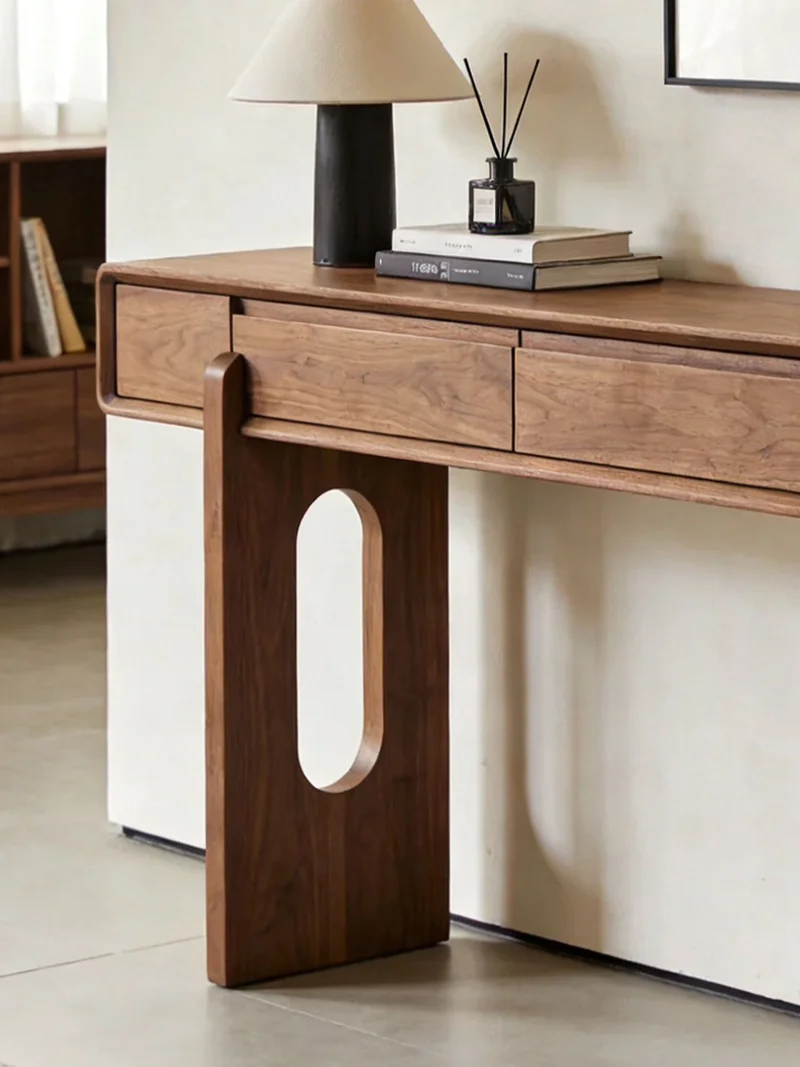 PrimeSolid Black Walnut Console Table with Drawers