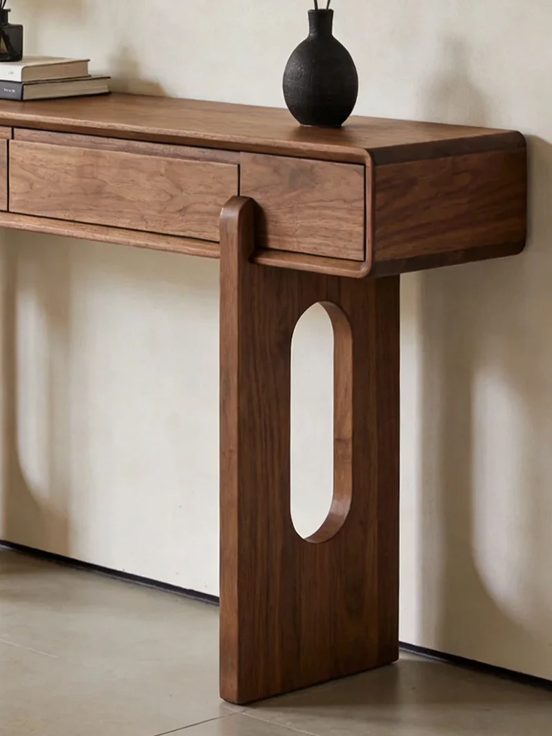 PrimeSolid Black Walnut Console Table with Drawers