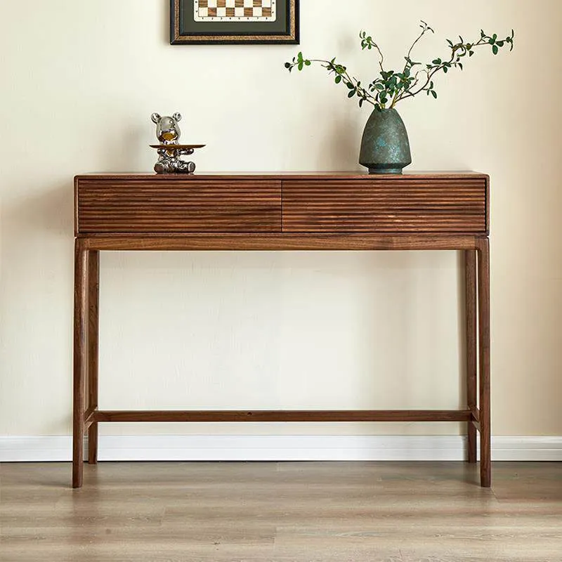 WoodPlank Black Walnut Fluted Console Table with Drawers