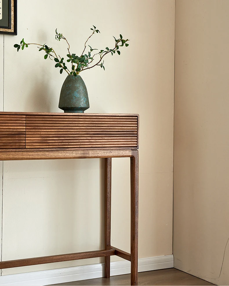 WoodPlank Black Walnut Fluted Console Table with Drawers