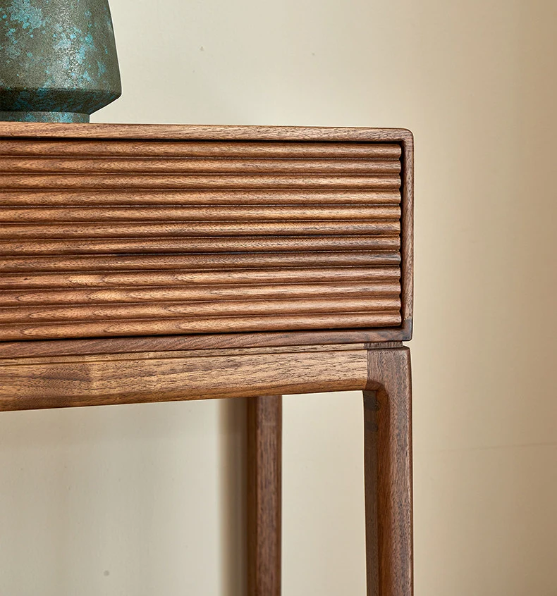 WoodPlank Black Walnut Fluted Console Table with Drawers