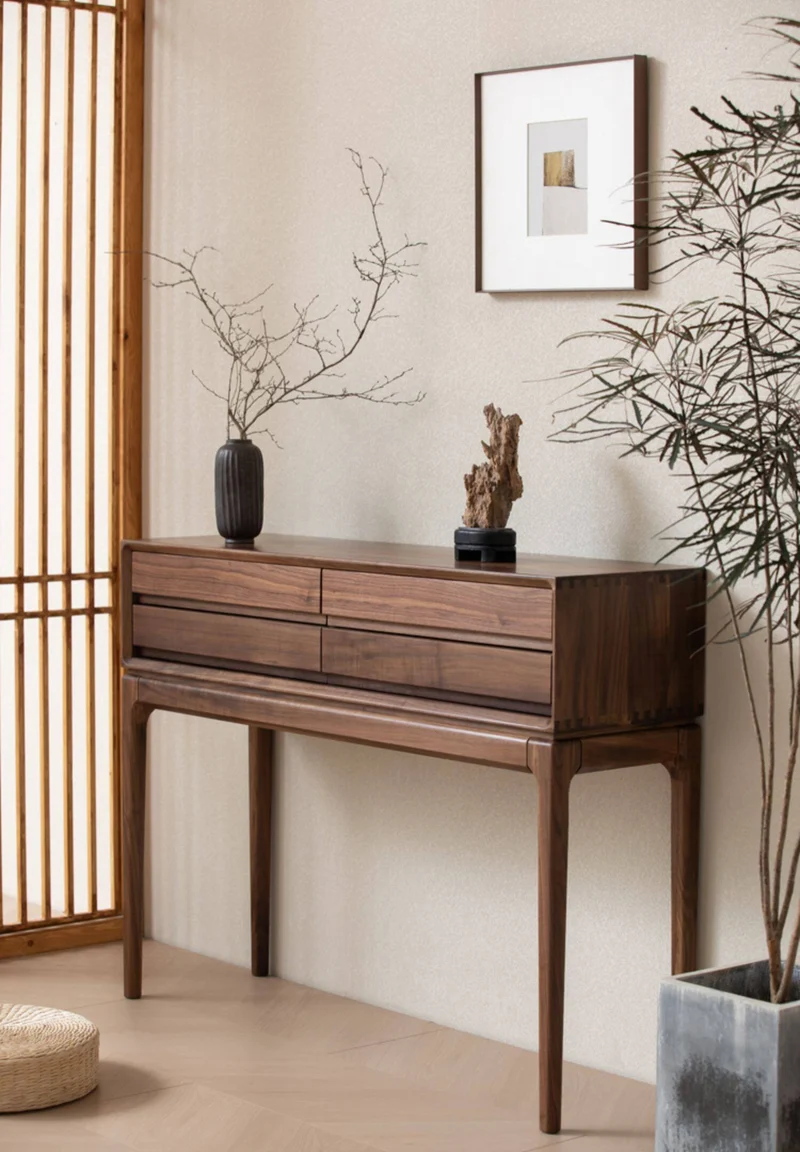 Natural Form Black Walnut Console Table with Drawers