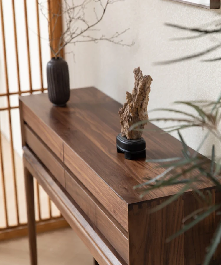 Natural Form Black Walnut Console Table with Drawers