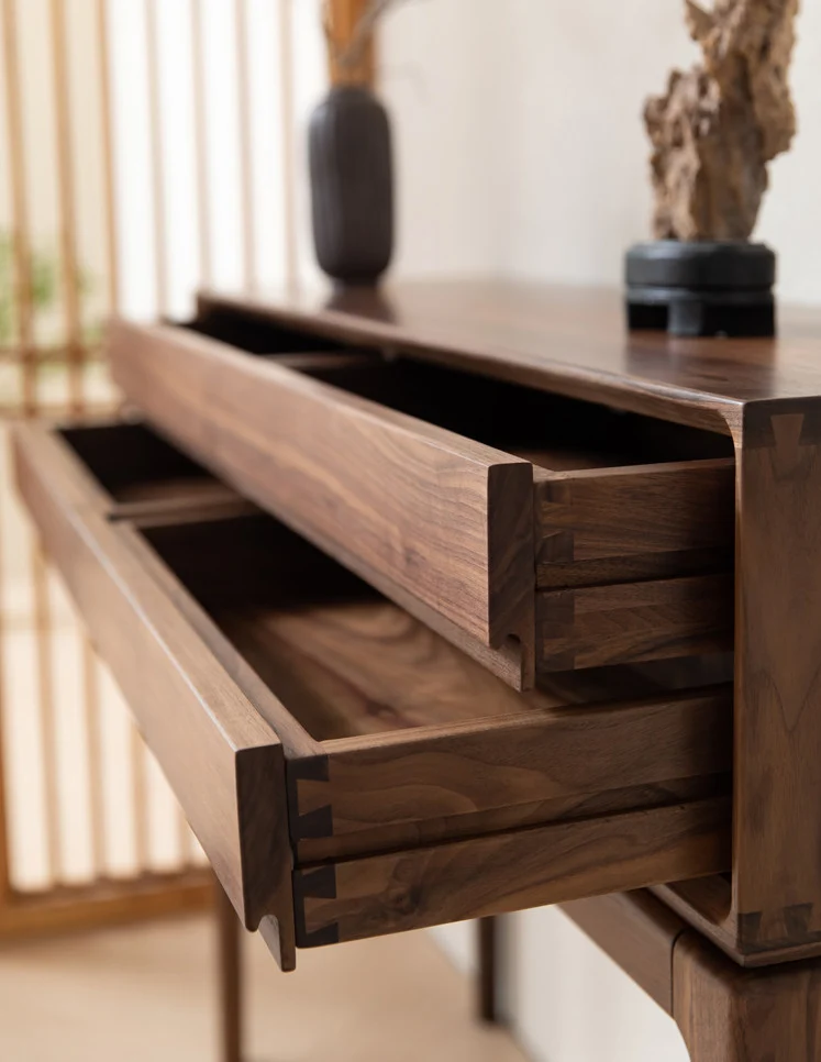 Natural Form Black Walnut Console Table with Drawers