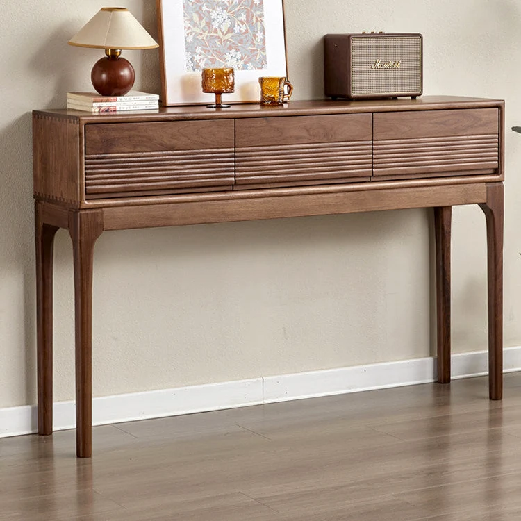 ModernGrain Walnut Console Table with Fluted Drawers