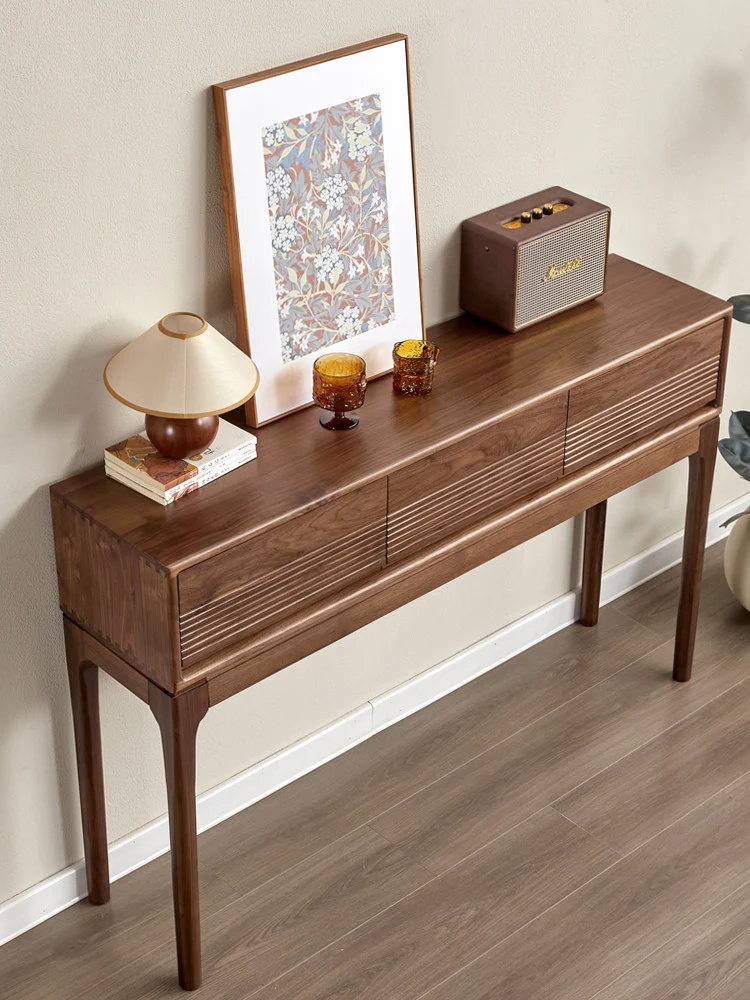 ModernGrain Walnut Console Table with Fluted Drawers
