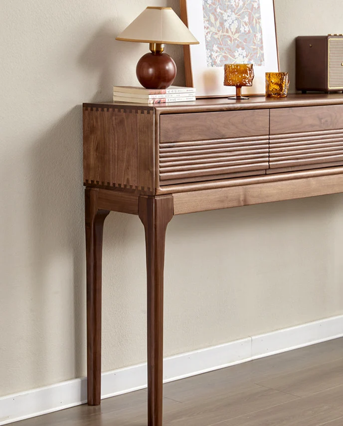 ModernGrain Walnut Console Table with Fluted Drawers