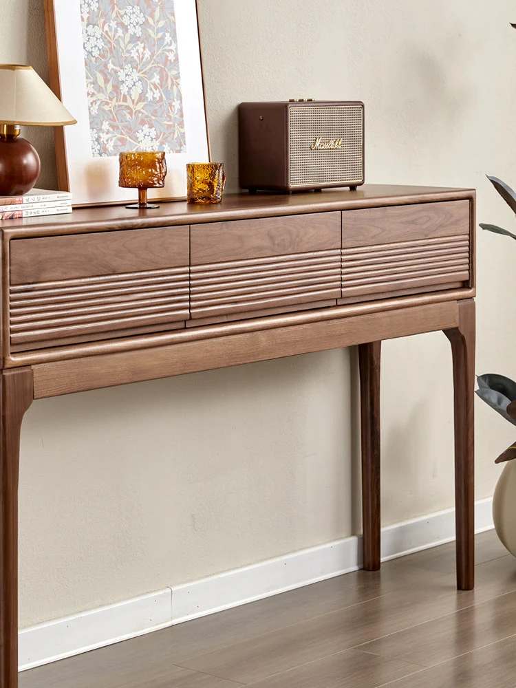 ModernGrain Walnut Console Table with Fluted Drawers