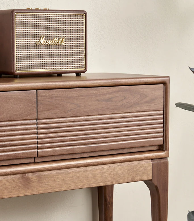 ModernGrain Walnut Console Table with Fluted Drawers